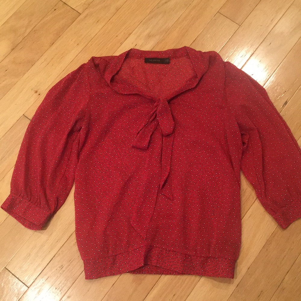 The Limited red blouse w white polka dots and bow